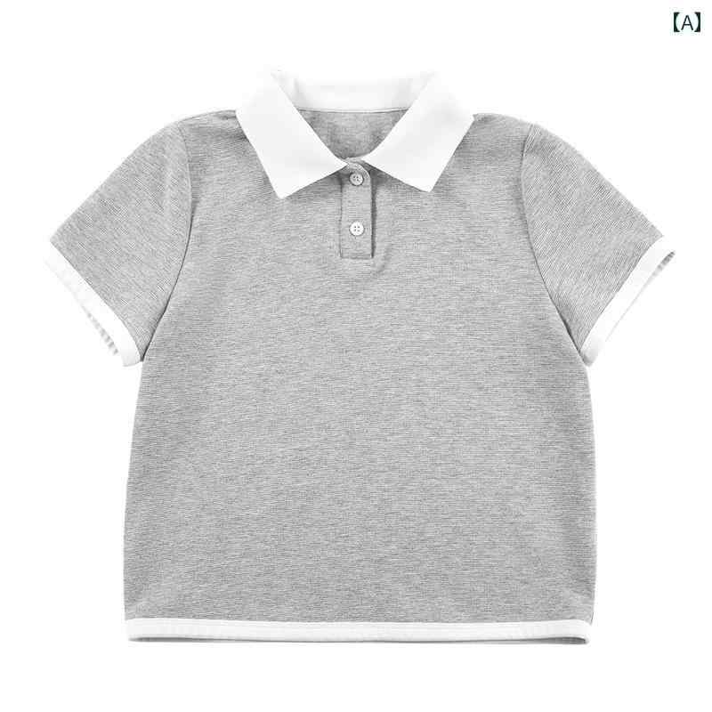 トップス ポロシャツ キッズ おしゃれ ナチュラル 子供服 夏 元気 カレッジ スタイル グレー ポロ 親子 カジュアル 半袖 Tシャツ