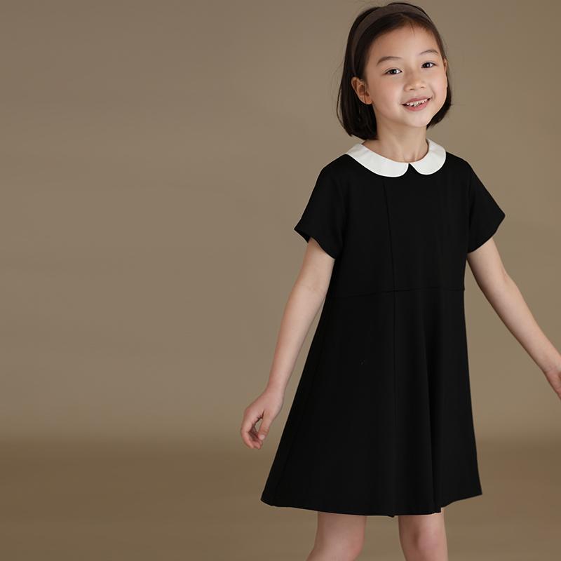 ドレス ワンピース キッズ かわいい ナチュラル 子供服 女の子 親子 スタイル 和風 ステッチ 人形 襟 黒 半袖 夏