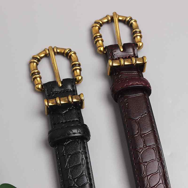 ベルト レトロ アンティーク レディース ファッション アクセサリー カジュアル ベルト ウエスト バンド スリム 二層 ピン バックル