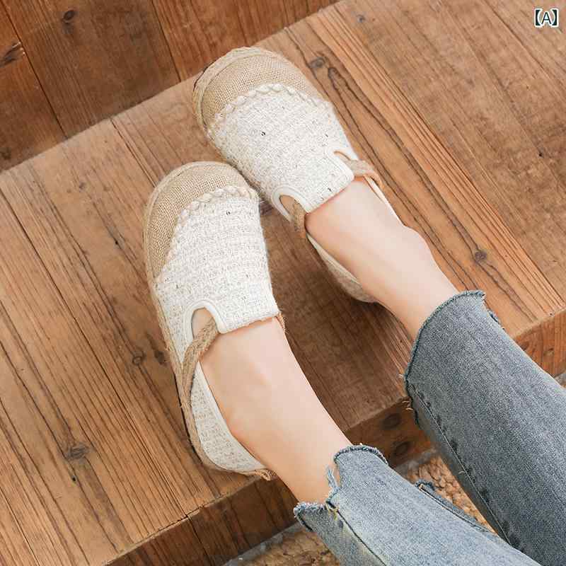 レディース エスパドーリュ スリッポン ぺたんこ 履きやすい おしゃれ マザーズ 春 女性用 古風 布靴 精巧 立体 刺繍 快適 リネン 学生 靴