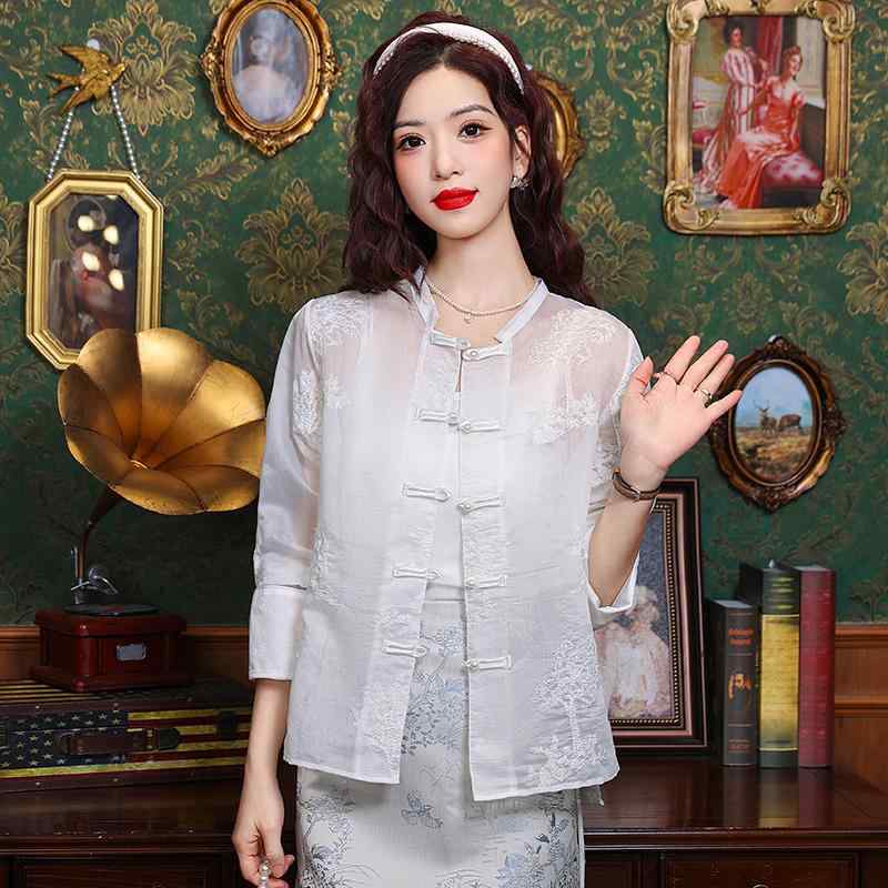 シャツ トップス ジャケット レディース ブラウス おしゃれ 日焼け防止 服 女性 夏 エスニック 刺繍 薄手 カーディガン シフォンシャツ