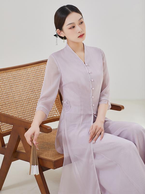 瀬戸もの風 トップス セットアップ 背広 夏 瀬戸もの御召しもの レディース レディース お上さん服 レトロ パープル