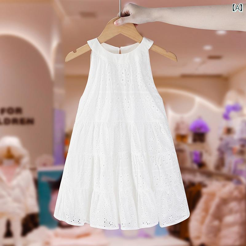 ドレス スカート キッズ ウェア 女の子 夏 子供服 キッズ ホワイト コットン プリンセス 薄手 韓国 サスペンダー