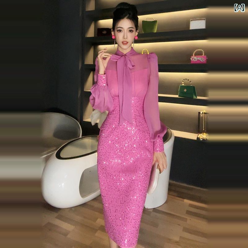 レディース ワンピース おしゃれ フレンチ スパン クール レス 春 女性 威厳 ハイエンド ライト 高級感 ヒップ カバー ドレス スカート
