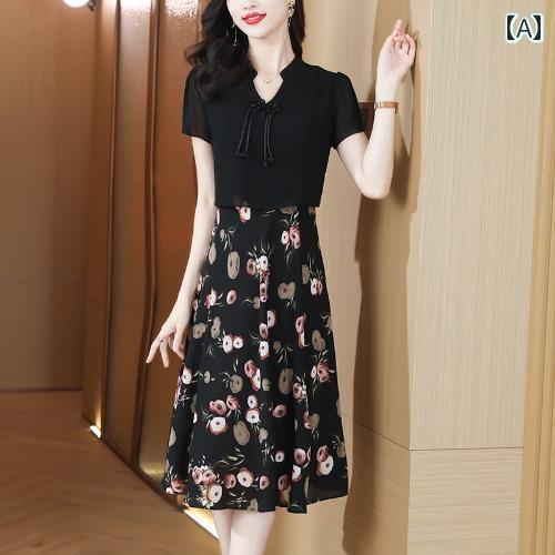 レディース 夏 ワンピース きれいめ 婦人服 サマー リゾート ワンピ ミセス 母 シフォン 花柄 ドレス 女性 ハイエンド ファッション フレッシュ 軽量