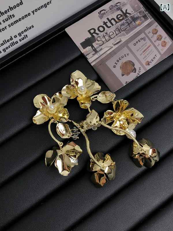 レディース 立体 フラワー ピアス スタイリッシュ アクセサリー フレンチ レトロ ピアス ロング タッセル パール 花びら ヴィンテージ風風 エレガント