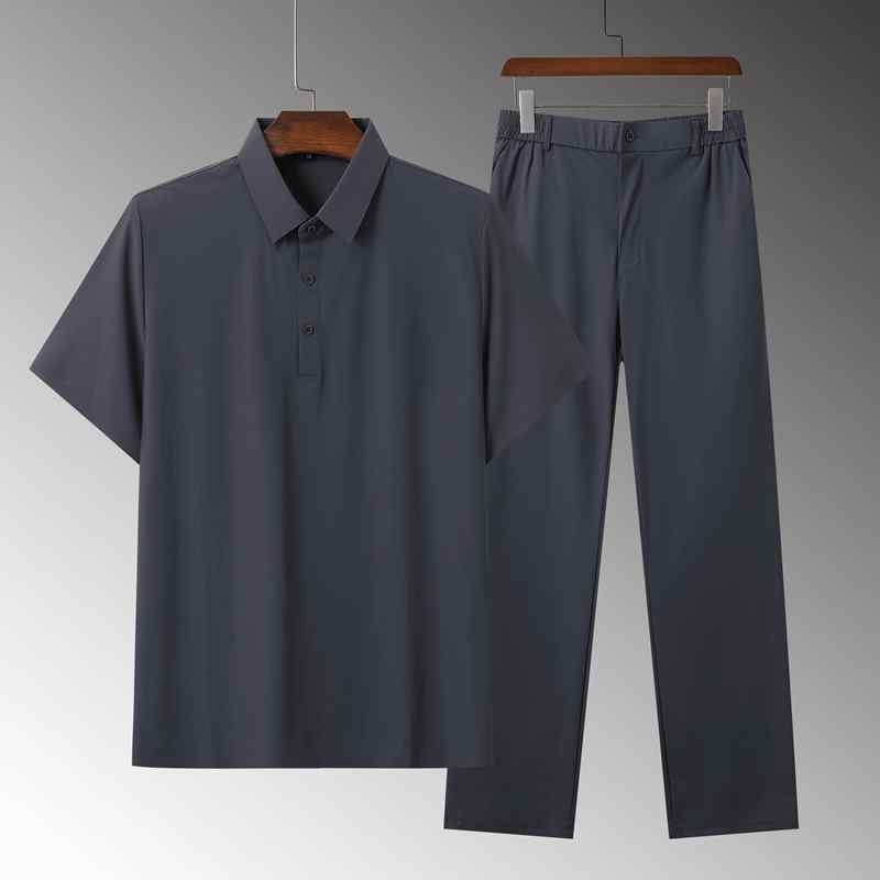 メンズ ファッション トップス シャツ スーツ セット ロング パンツ ズボン レトロ チャイナ風 唐装 メンズ 漢服 カジュアル 半袖 夏