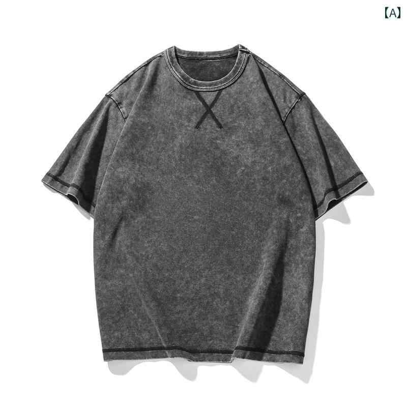 メンズ メンズ ファッション 夏 半袖 Tシャツ ラウンドネック トップス 大きめサイズ ゆったり カジュアル レトロ コットン ウール