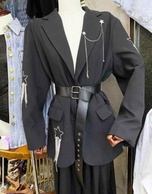 トップス ジャケット レディース ファッション 黒 スーツ 春秋 英国風 ストリート カジュアル ロング丈 アウターウェア 7,140円