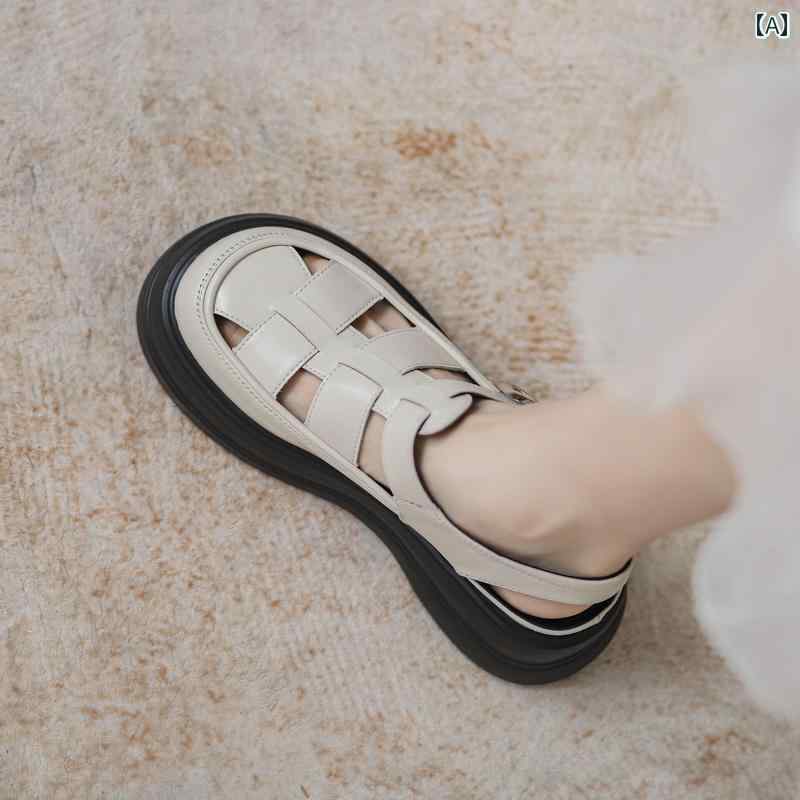 レディース 夏 サンダル 格好のいい 老 成人男性 革 つま先 永遠の都 靴 厚底 織
