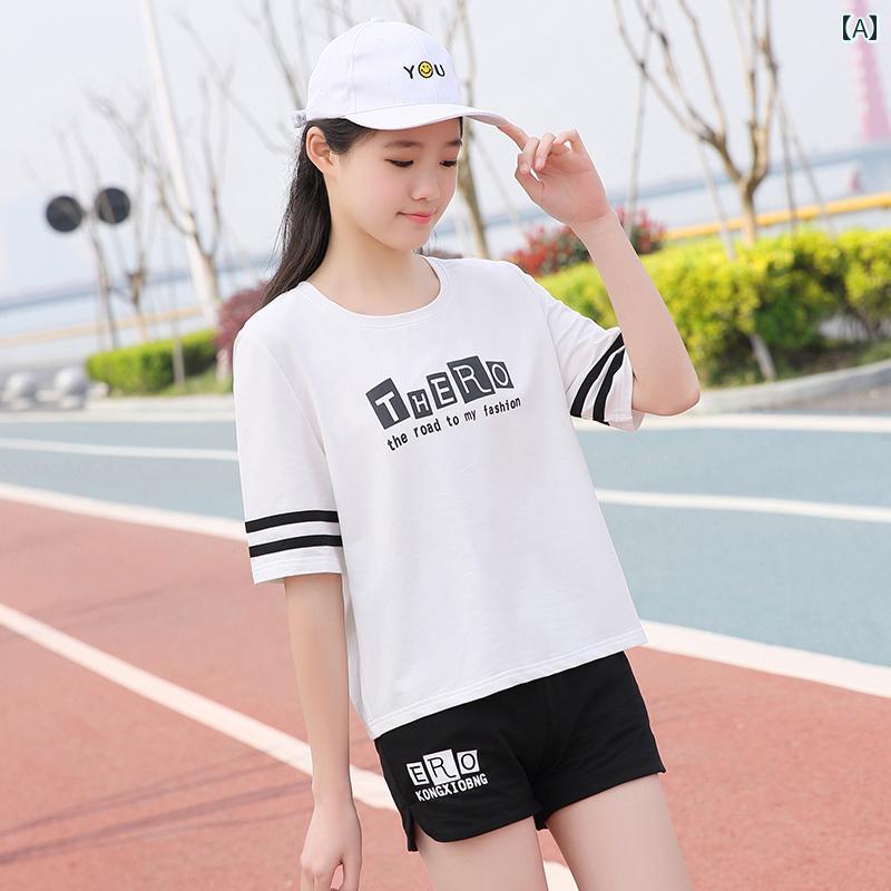 お姉さん セットアップ 2点仕掛ける ズボン下 ティーシャツ 愛くるしげ スポーティー 心地好い 伸び伸びするお召しもの 夏 かっこ良い 中学校 上級高等学校 学習者 スポーツ・アウトドア-アウトドア-ウェア