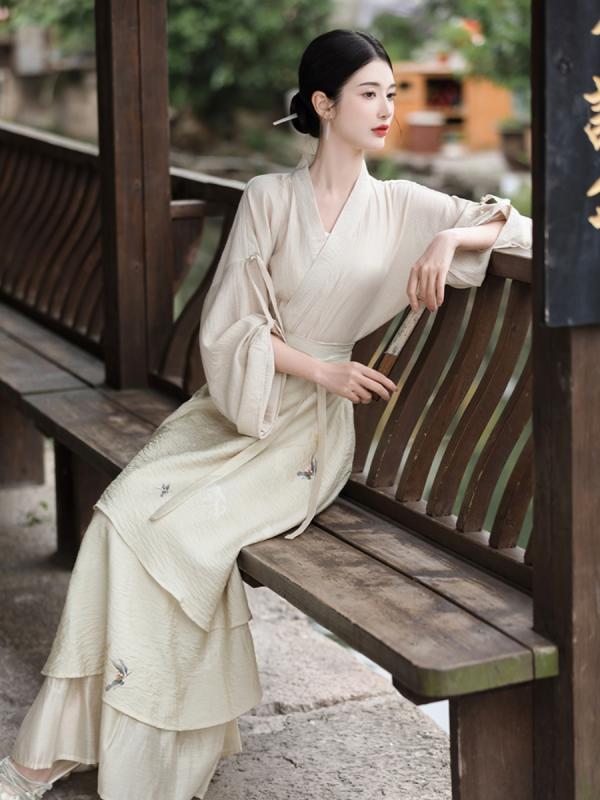 レディース 瀬戸もの風御召しもの 日常 通い 中国 成人女性服 漢服 スコート セットアップ 上下仕掛ける御召しもの ロングスコート 秋
