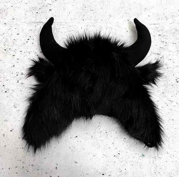 秋冬 ダーク ブル 魔王 フェイクファー 耳保護 帽子 防風 暖かい 防寒 イヤーマフラー 帽子