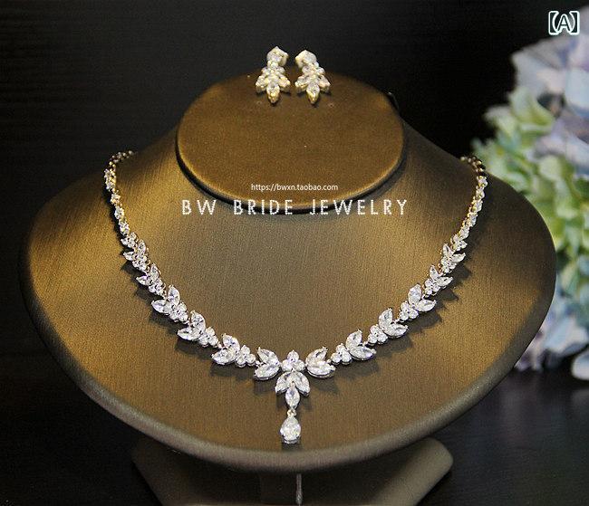 ブライダル ネックレス イヤリング ２点 セット ピアス ウェディング ドレスアップ イブニングドレス アクセサリー ディナー 豪華感 葉