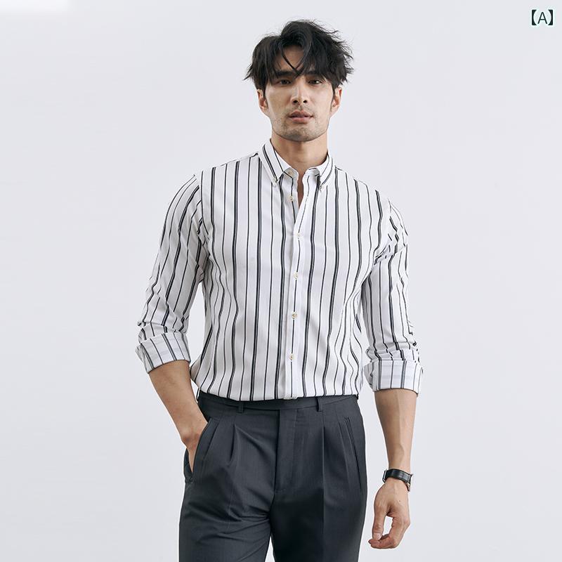 メンズ Yプルオーバー 縞模様 商行為 心地好い かっこ良い かっこ良い トップス 成人男性 名取り草打ち倒す ポインテッドカラー 否鉄 黒白 冷やりとした 抗シワ ヤッピー メンズ メンズファッション-トップス