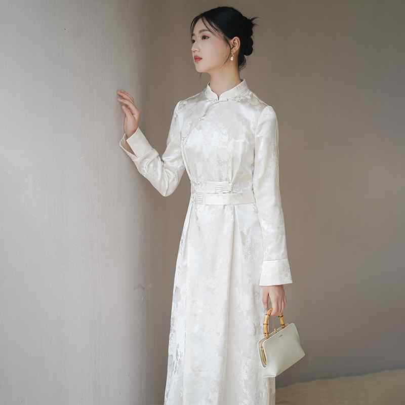 ドレス 秋 冬 チャイナ 中華風 婦人服 ホワイトパール ウエスト バンド エレガント 茶師服 中国 チャイナ 16,307円