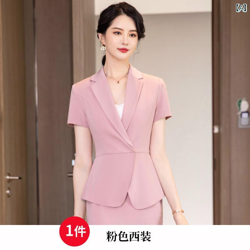 レディース スーツ レディース 春 半袖 作業服 キャリアウーマン 制服 セットアップ 2点セット カジュアル ファッション