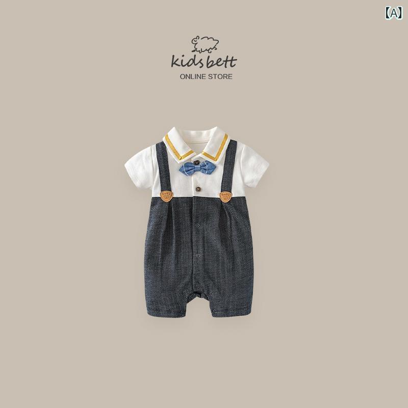 ドレス カバーオール ジャンプ スーツ 赤ちゃん 幼児 プレイスーツ かわいい ベビー 夏服 新生児 男の子 満月 百日 紳士 一歳 夏
