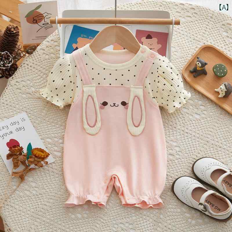 ロンパース ベビー服 ジャンプ スーツ 夏服 新生児用 女の子 ワンピース 生後1ヶ月や 100日 用 ワンピース かわいい 楽しい 夏服 スイート 夏服
