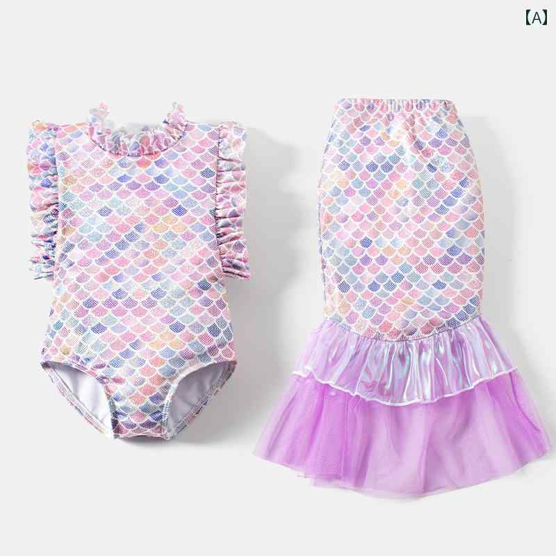 水着 子供 キッズ ベビー 赤ちゃん スイムウェア スカート ロンパース 女の子 速乾 水遊び 水泳 プール 海水浴 ビーチ 日焼け防止 かわいい マーメイド 人魚