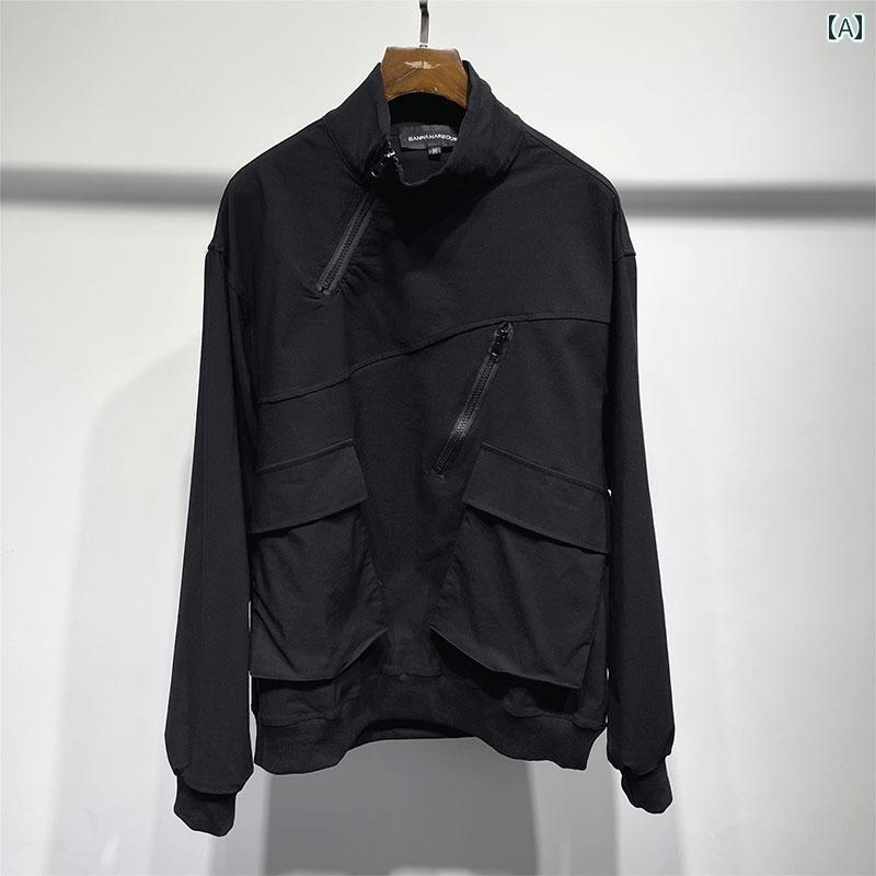 メンズ 流行り物 春 まっ黒い ファスナー  照明ランプ色合い 細工物お召しもの トレイナー アメカジ ティーシャツ 上衣 メンズファッション-その他