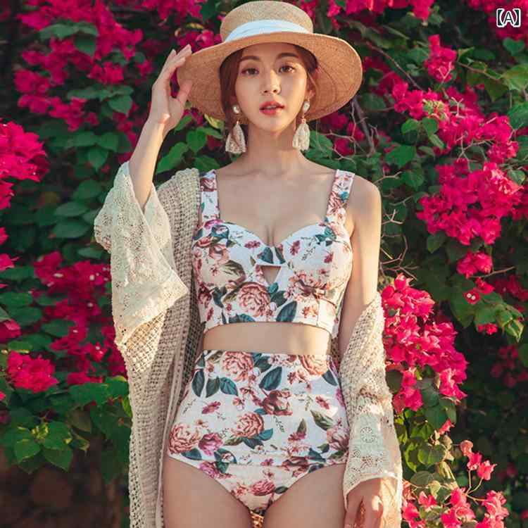 レディース 夏 ビキニ かわいい 水着 ガーリー ビーチ プール おしゃれ リゾート 旅行 サマー レジャー 海水浴 大人 学生 韓国 セパレート 女性 花柄 フレッシュ ワイヤー バストアップ スリム