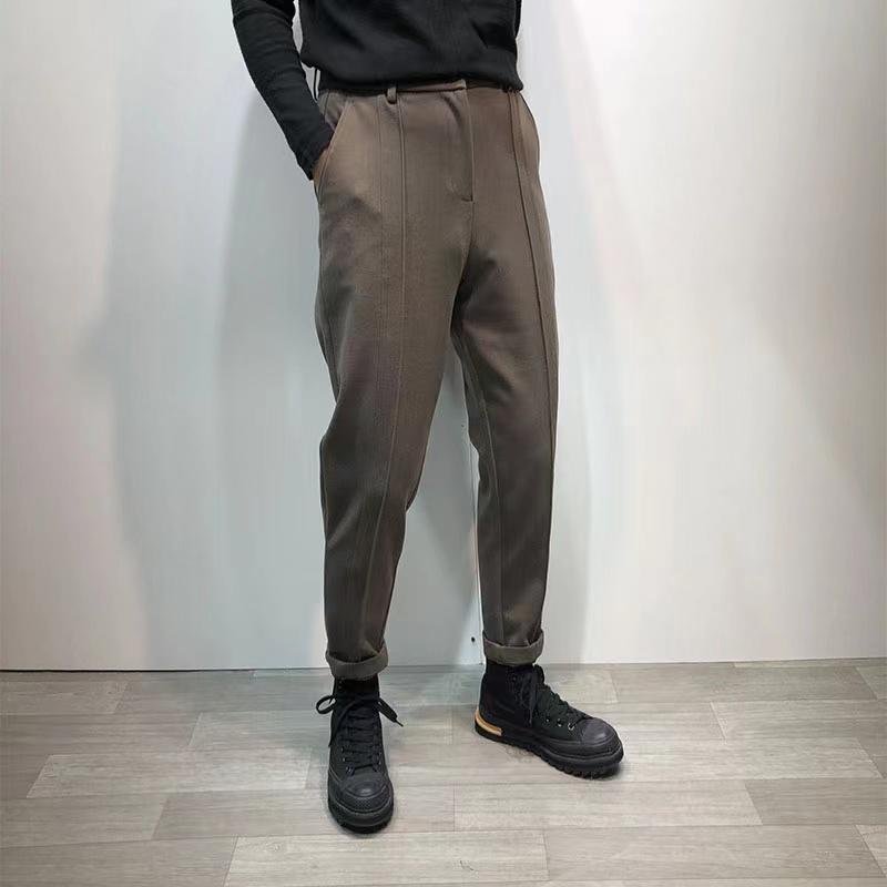 メンズ ファッション 冬 ダーク レトロ シンプル 厚手 レギンス 快適 ワークウェア パンツ シンプル