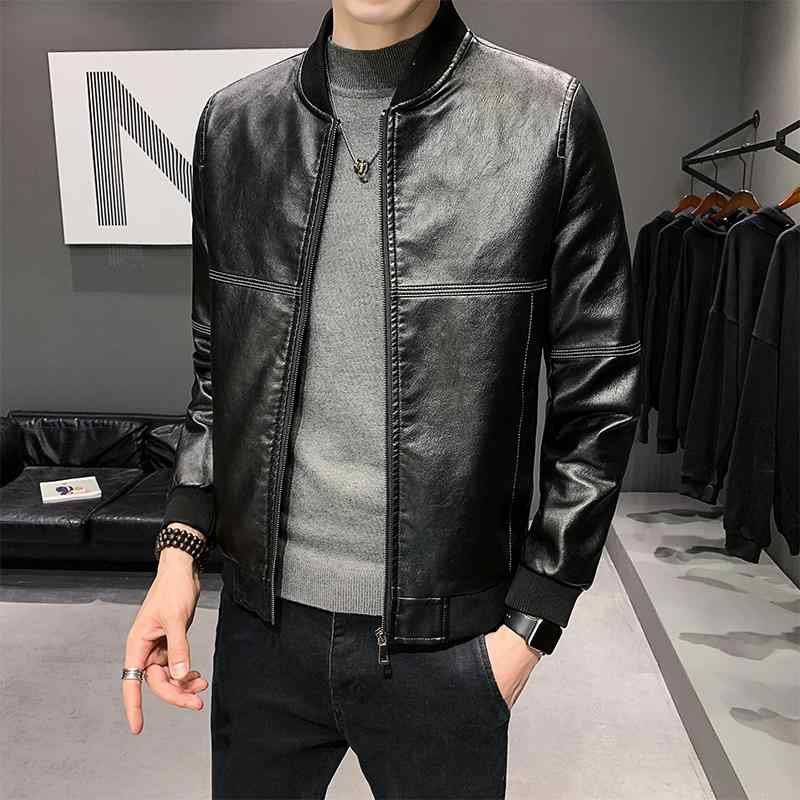 メンズ 革 ジャケット 韓国 薄手 カジュアル ショート ベースボール カラー スリムフィット ジッパー 秋 ファッション スタイリッシュ