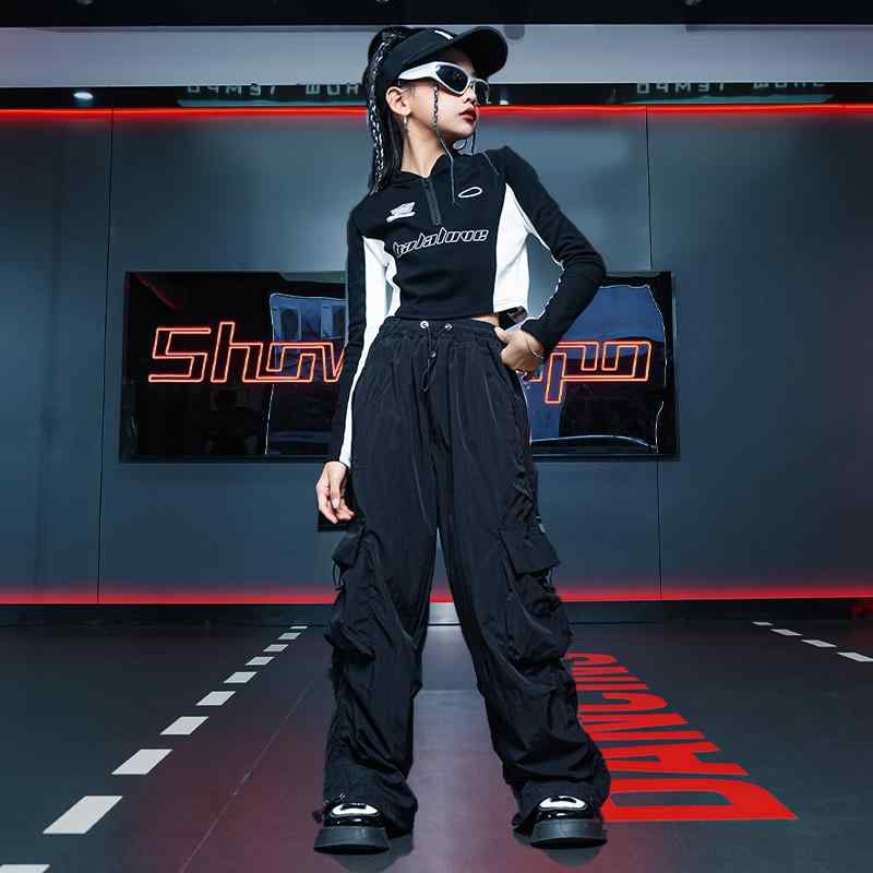 子供服 女の子 シャツ へそ出し パンツ コスチューム バンド ダンス ヒップホップ ストリート系 パフォーマンス 衣装 セットアップ クール かっこいい キッズ
