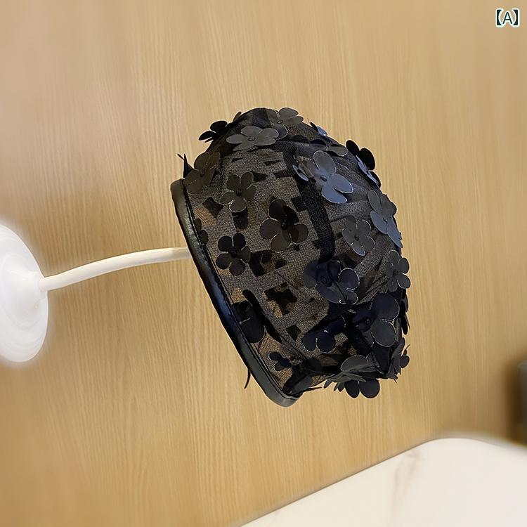 薄手 立体 フラワー レース ベレー帽 おしゃれ ファッション レディース 夏 韓国 シースルー 透け感 メッシュ 画家帽子