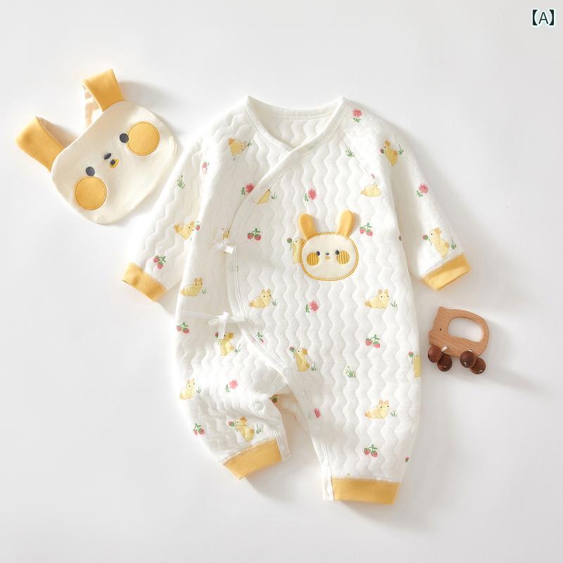 ロンパース ベビー服 カバーオール ジャンプ スーツ 新生児 服 春秋 新生児 生後1ヶ月 オールインワン キルティング 暖かい ウサギ 服 ハイハイ 服