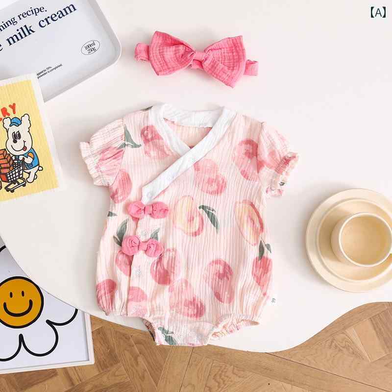 ロンパース かわいい 夏新 ベビー 服 女 赤ちゃん カバー オール 満月 H Yi 薄い モンク 服