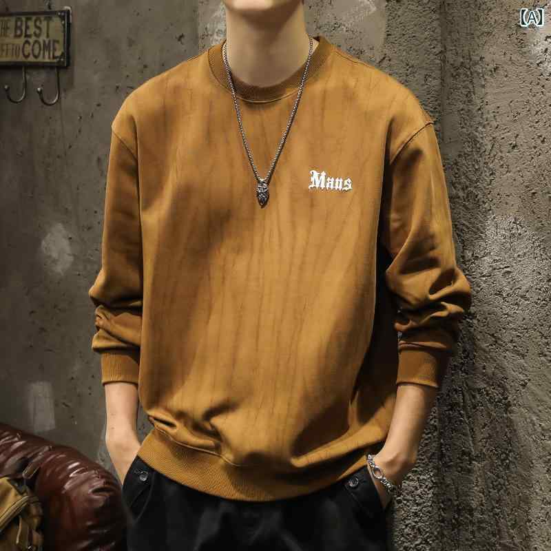 シャツ メンズ Erbenzhen アメリカン レトロ プルオーバー ラウンドネック スウェットシャツ トレーナー 男性用 春秋 レイヤリング 長袖 Tシャツ
