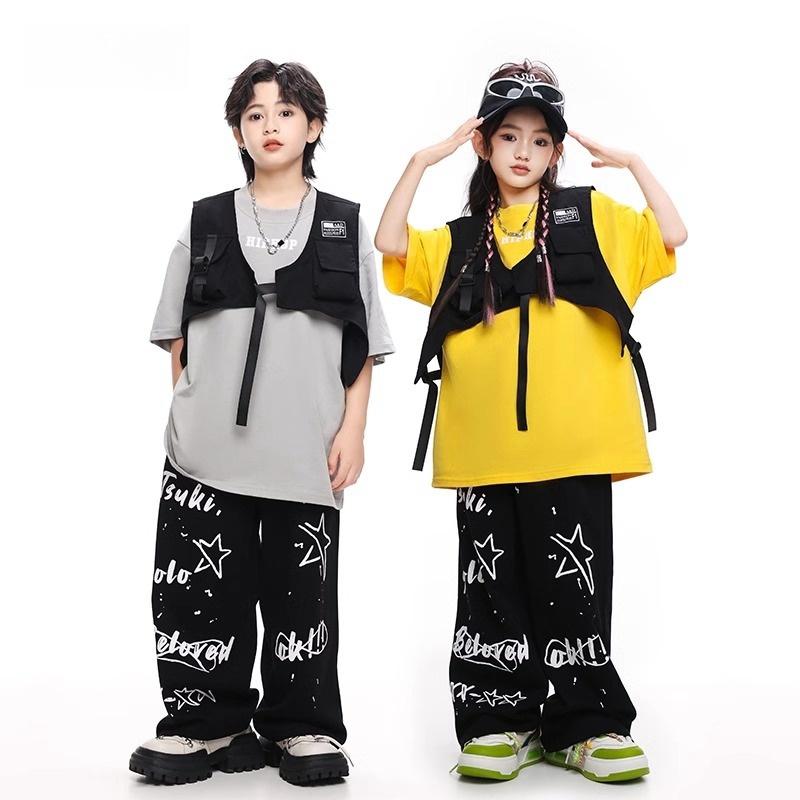 子供 キッズウェア ストリート ヒップホップ ファッション ダンス パフォーマンス 衣装 かっこいい クール 半袖 ゆったり セットアップ ユニーク トレンド イベント