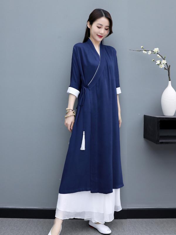 漢服 レディース御召しもの 服 瑜伽 服 瀬戸もの風 差し交わす 素っ首 思い入れる服 茶服 上衣