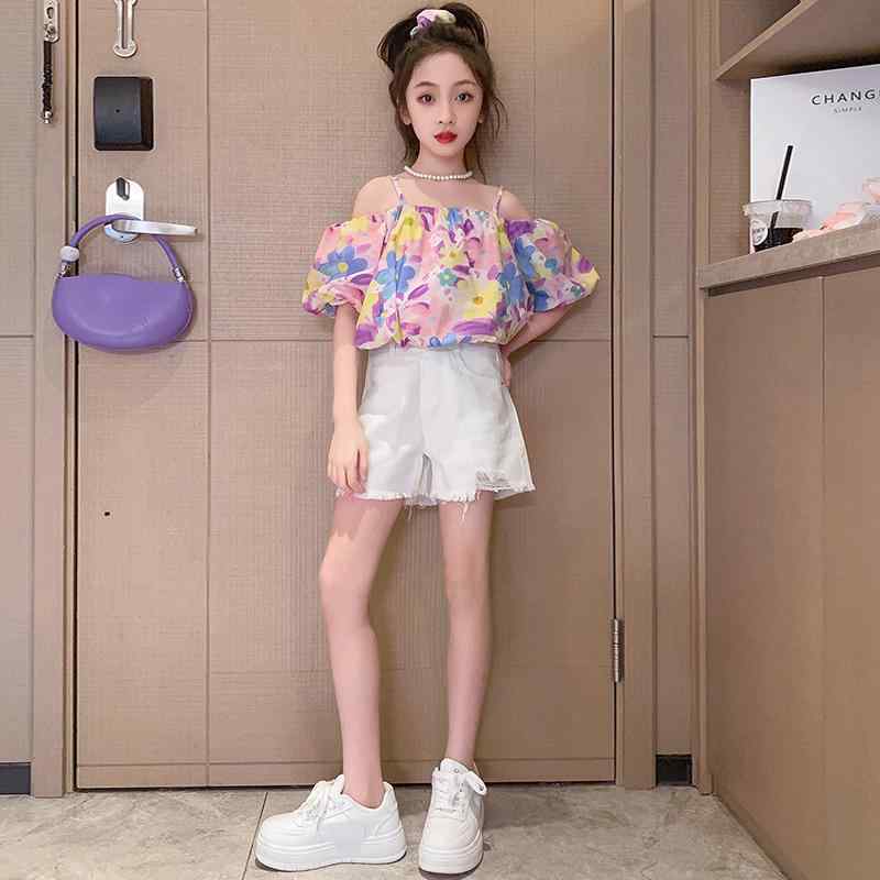 子供服 セットアップ トップス シャツ ショート パンツ ズボン セット カジュアル 女の子 スリム 半袖 キッズ 夏 子供