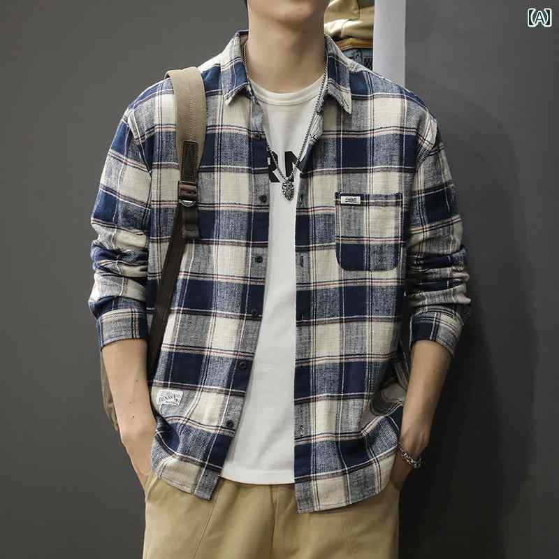 メンズ トップス シャツ アウトドア 紳士服 メンズ シャツ ジャケット アメリカン レトロ 長袖 ゆったり 大きめサイズ 春 コットン チェック カジュアル
