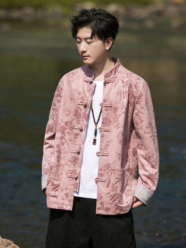 ジャケット メンズ 秋 冬 アウター 中華風 ジャカード ディスク バックル レトロ 大きいサイズ エスニック 韓服 唐 スーツ