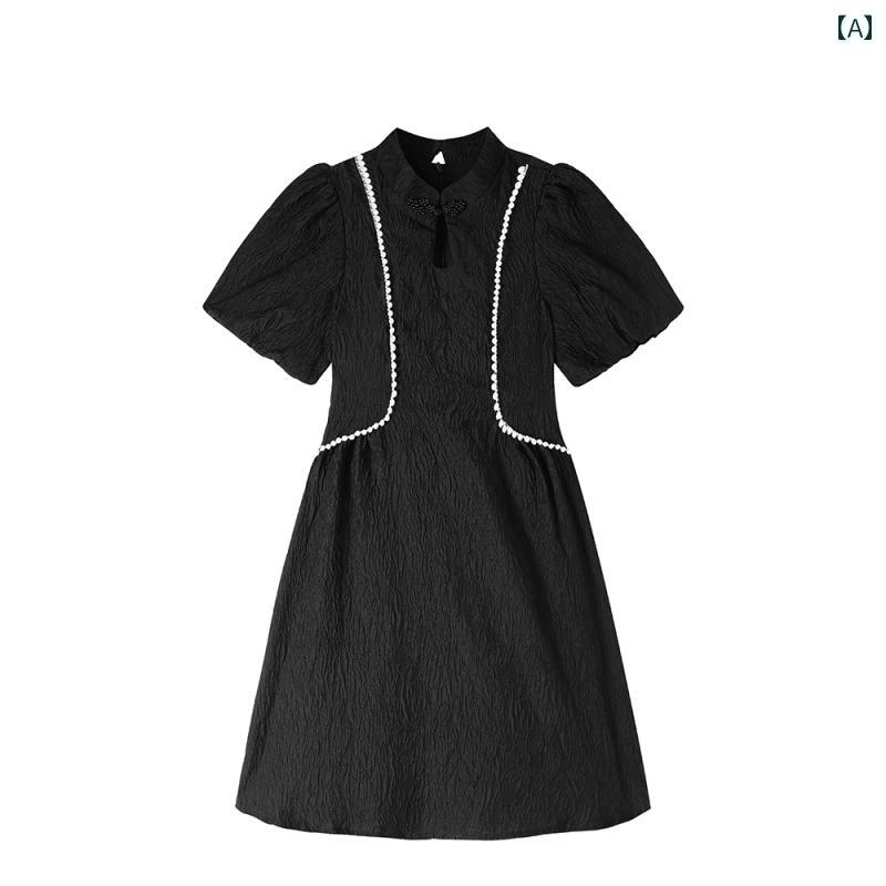 レディース 夏 チャイナ ドレス おしゃれ ワンピース 普段着 撮影 衣装 中華風 レトロ 美しい パフスリーブドレス プチ