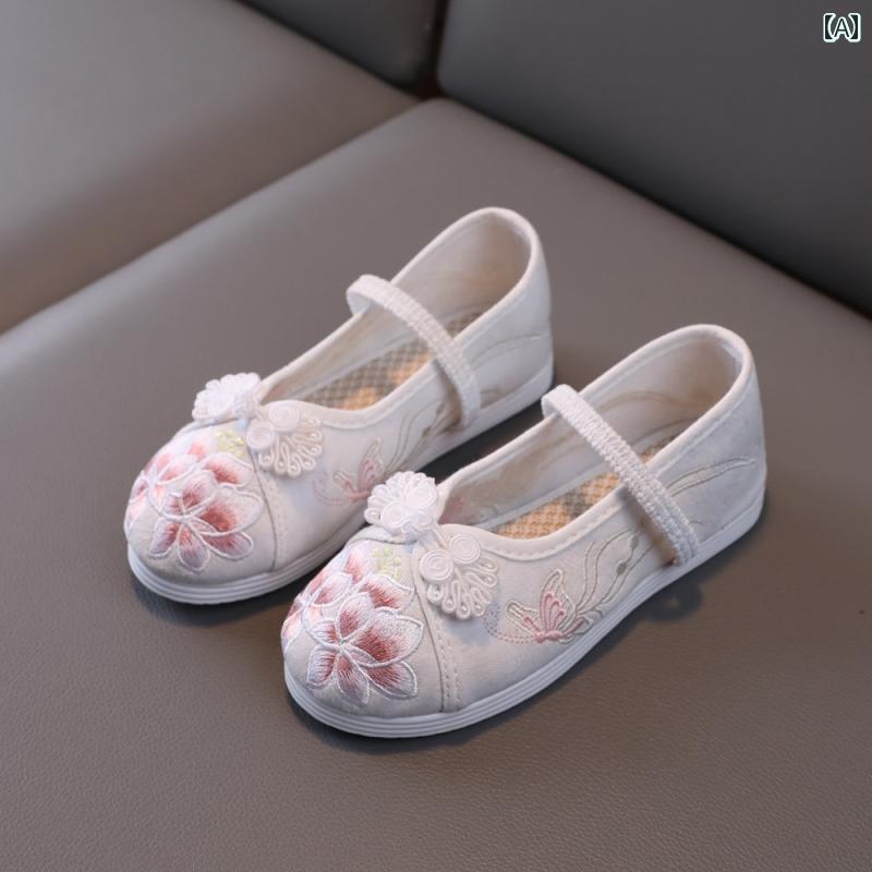 レディース パンプス おしゃれ メリージェーン 歩きやすい 布靴 婦人靴 女性用 漢服 靴 レトロ 刺繍入り 中華風 プリンセス シューズ 小学生 衣装 パフォーマンス ダンス