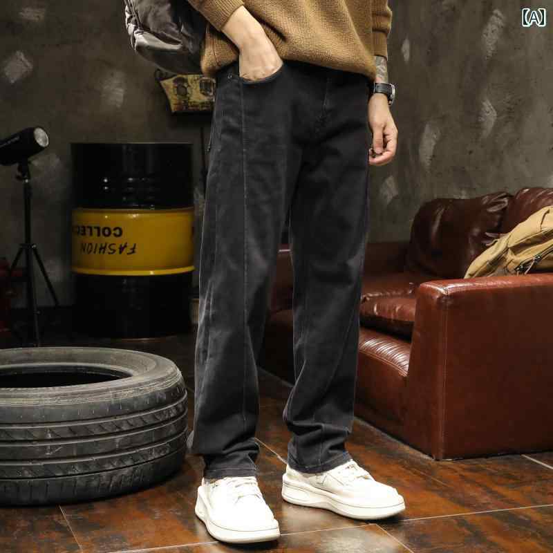 デニム パンツ メンズ ファッション 春秋 メンズ ブラック ストレート ジーンズ アメリカン レトロ ストリート カジュアル ロング パンツ ストレッチ性 ステッチ