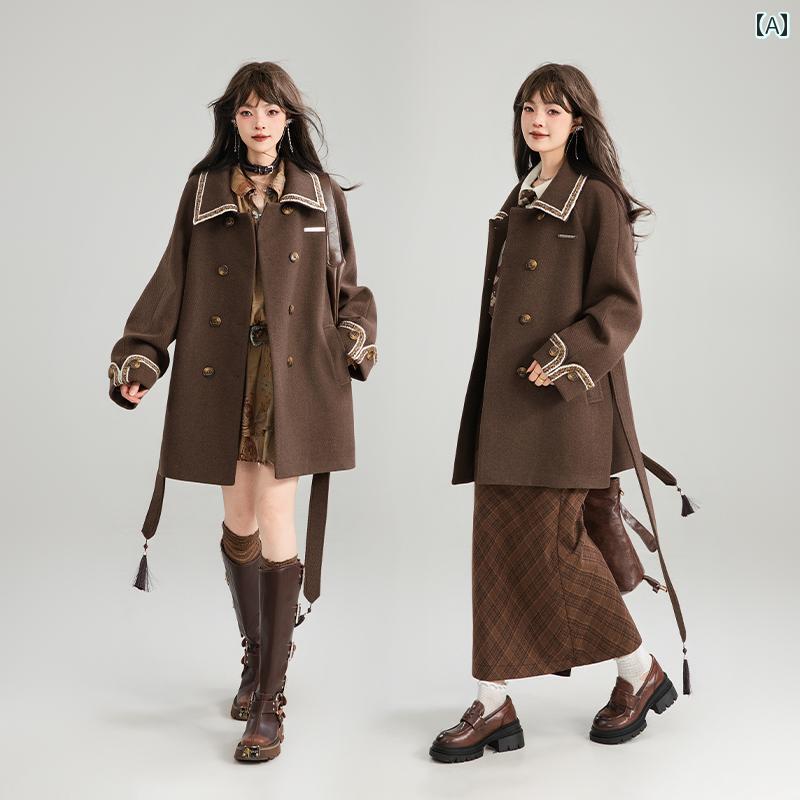 フレンチコート ジャケット アウター ガレッジ レディース 冬 タッセル リボン ショート 上品 おしゃれ かわいい 暖かい 韓国 ファッション 外出 仕事