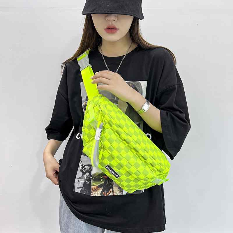 バッグ チェスト 韓国 ファッション 女性 和風 カジュアル 大容量 クロス ボディバッグ ユニセックス 市松 チェック柄 ウエスト メンズ