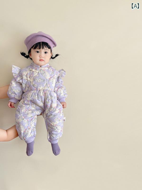 ベビー服 ロンパース オールインワン ジャンプスーツ フリース 裏起毛 キルティング 暖かい 秋冬 かわいい キュート ギフト ベビー品
