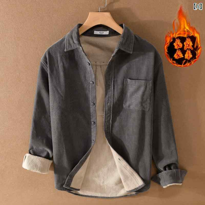 メンズ トップス シャツ 爽か シンプル 冬 ベルベット コーデュロイ コットン 暖かい 厚手 インナーシャツ