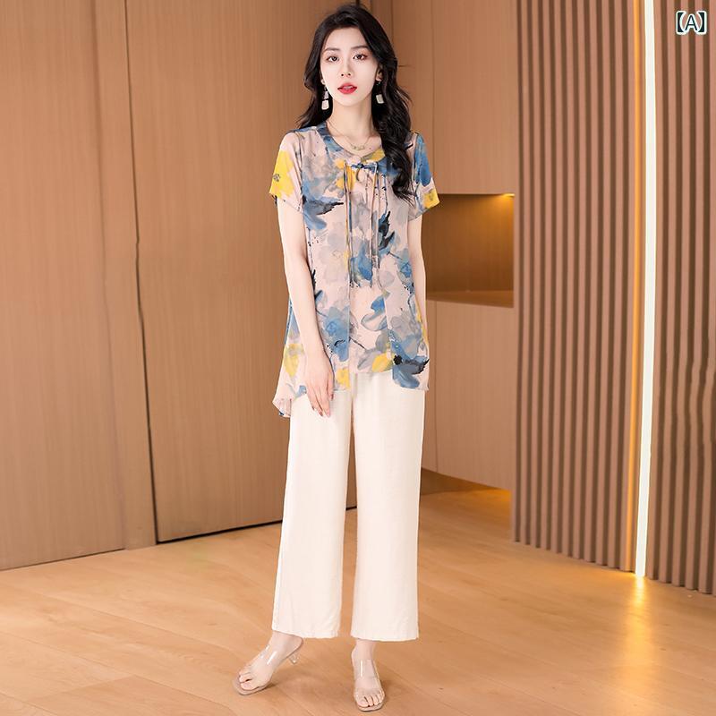 レディース レディース 婦人服 トップス パンツ セットアップ 上下セット セットアップ チャイナ風 レトロ 春夏