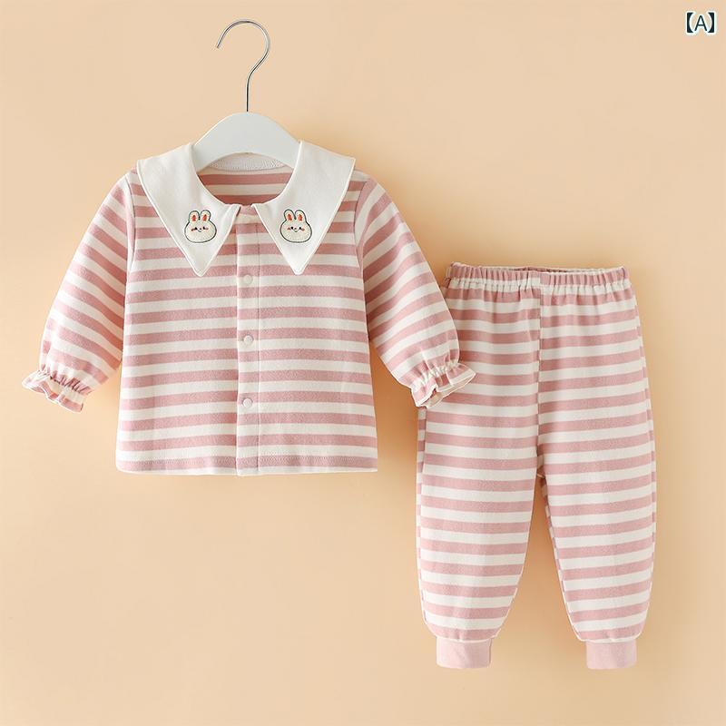0 - 4歳 赤ちゃん 服 スプリット ツーピース スーツ 春秋 長袖 ズボン 子供 秋服 ベビー ピンクストライプ