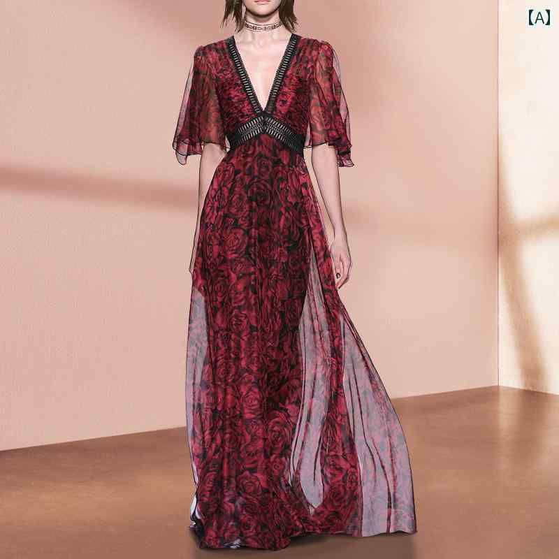 お召しもの スコート レディース 工芸 赤いことさくら色 レトロ 花柄 ロング 惹きつける的 Vのど首 夏 今めかしい ハイエンド その他-レディースファッション