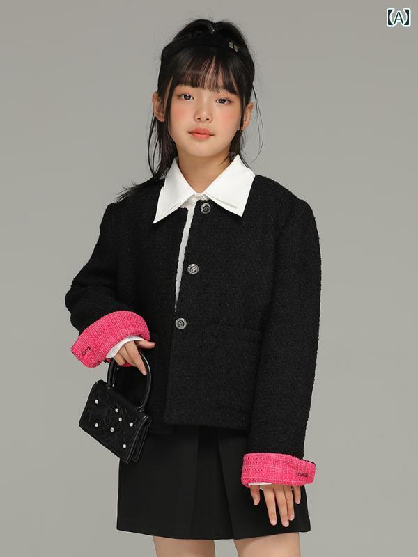 コート トップス 子供服 アウター カジュアル おしゃれ カジュアル おしゃれ キッズ 小さい 女の子 春秋 フレンチ エレガント 対照的 色 子供 高級感 魅力的 ファッション