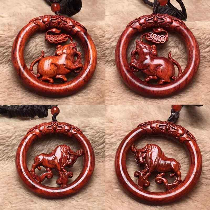 中国風 アクセサリー 装飾品 ローズウッド マホガニー リスト 十二支 動物 ペンダント 両面 木彫り ペンダント 装飾 ネックレス カップル ペンダント